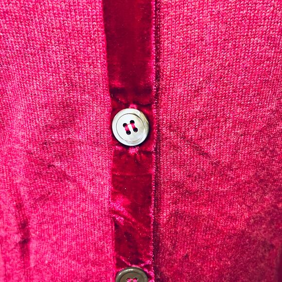 Brora Sweater Cardigan Cashmere Plum Velvet Trim Button Up Thin Knit Office 4/S - Picture 2 of 7